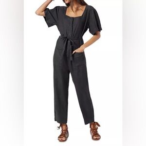 Joie Viney Linen Short Sleeve Jumpsuit Caviar Black, Size S